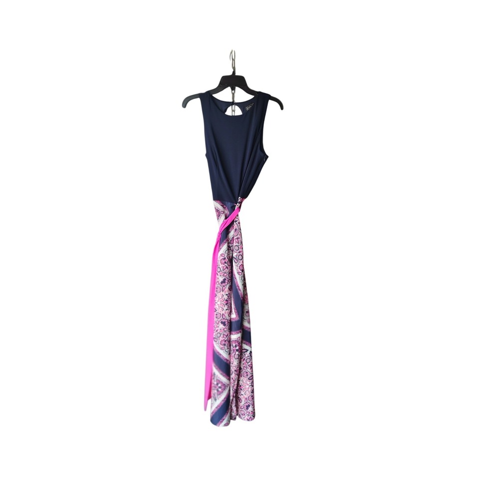Jessica Howard Womens Navy Pink‎ Paisley Sleeveless Maxi Dress Side Tie Size 12